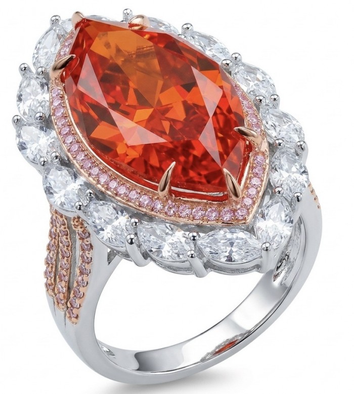 Leonor - Incredible 30.5 carat Spessartine Garnet .925 Sterling Silver dipped in rhodium brilliantly handcrafted large Statement Ring size 8