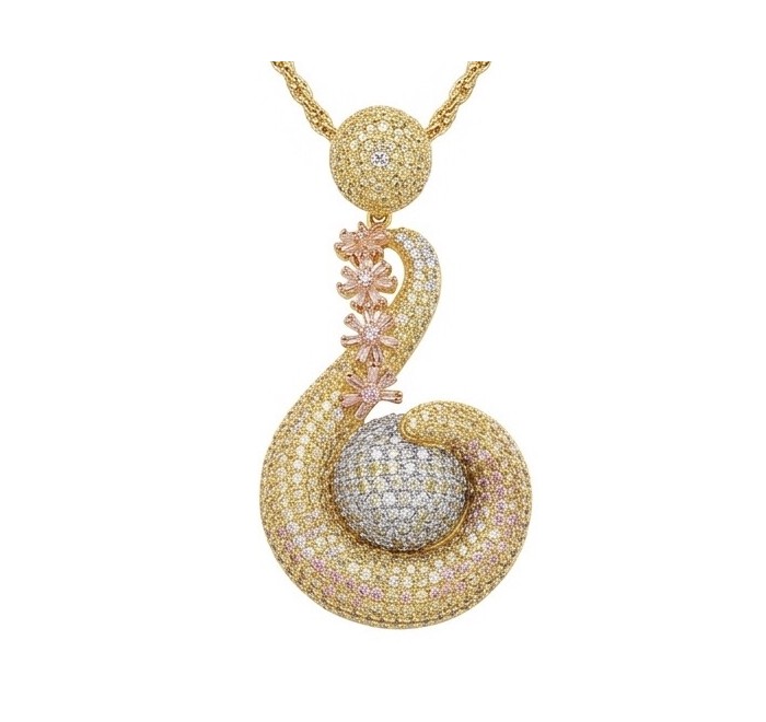 Dubai Style - Pure Luxury - pave 14.7 carat Moissanite .925 Sterling Silver dipped in 18K Gold handmade Statement necklace