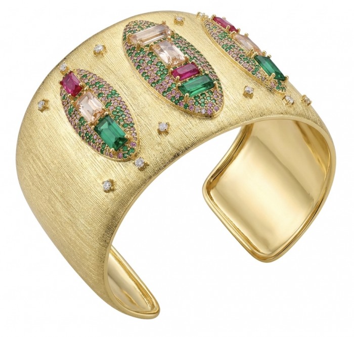 Byzantine design Authentic Topaz 18K Gold over .925 Sterling Silver handcrafted Bracelet / Cuff