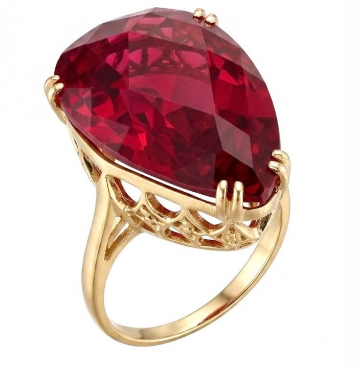 Carmen Natural 25.4 carat Ruby .925 Sterling Silver dipped in 22K Gold handmade Large Statement Ring size 6 1/4
