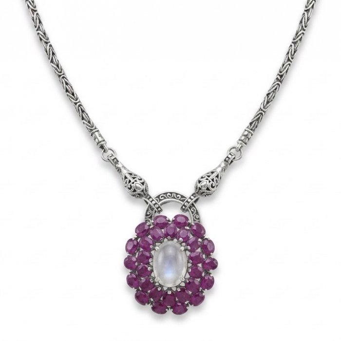 Isabella - Rare finding- 17.9 carat Rose Quartz Ruby .925 Sterling Silver handcrafted Statement Necklace - video