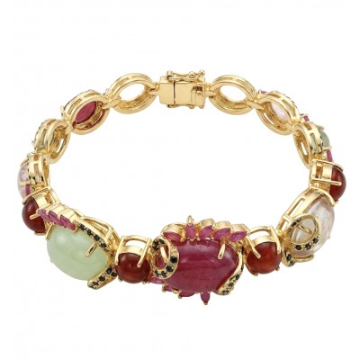 Mademoiselle 41.2 carat Mozambique Ruby Golden Sapphire .925 Sterling Silver dipped in 18K Gold Statement bracelet