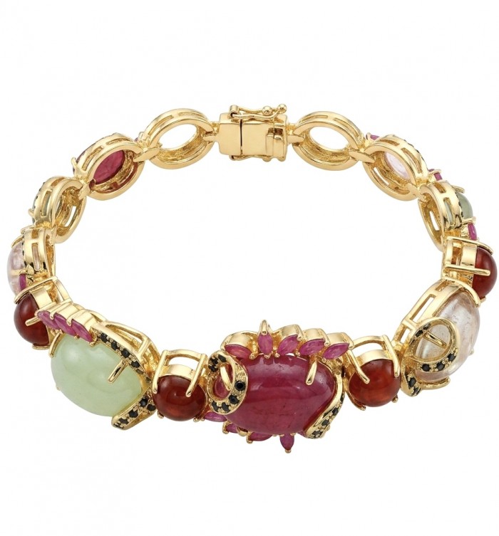 Mademoiselle 41.2 carat Mozambique Ruby Golden Sapphire .925 Sterling Silver dipped in 18K Gold Statement bracelet