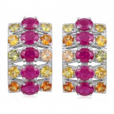 Valentina 18.2 carat Mozambique Ruby multicolor Sapphire .925 Sterling Silver dipped in rhodium Statement handcrafted earrings
