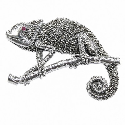 Spectacular - Big Chameleon Lizard Marcasite .925 Sterling Silver handmade Brooch