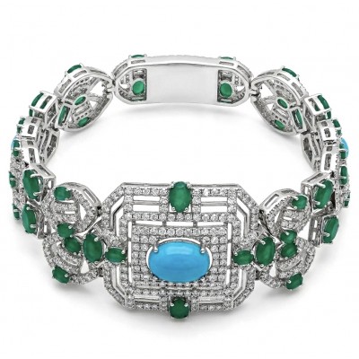 Art Deco - Pacifica - 98.4 carat Turquoise Emerald .925 Sterling Silver handmade Statement Bracelet
