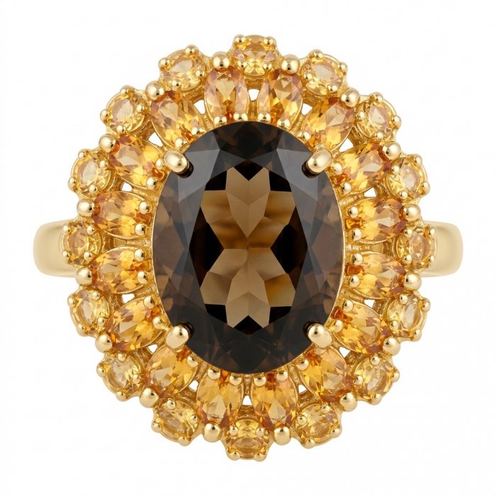 Serenity 18.5 carat genuine Smoky Topaz 18K Gold over .925 Sterling Silver HUGE Ring size 7 3/4 - video
