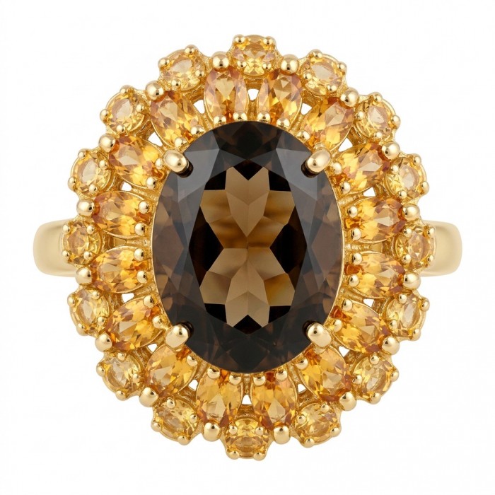 Serenity 18.5 carat genuine Smoky Topaz 18K Gold over .925 Sterling Silver HUGE Ring size 7 3/4