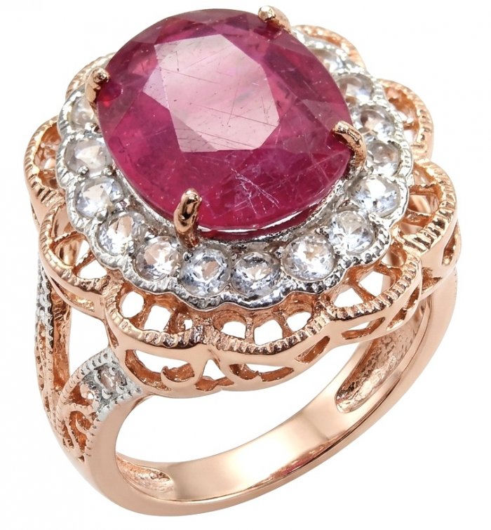 Blooming Rose Natural 18.8 carat Mozambique Ruby 22 Rose Gold .925 Sterling Silver handmade Statement Ring size 5 1/4 - video