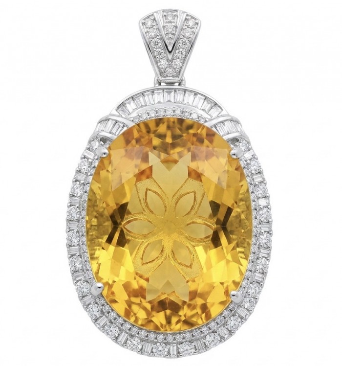 Angel's Wish Luxurious 36.7 carat yellow Sapphire .925 Sterling Silver handcrafted pendant