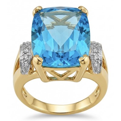 Paradise Natural 27.8 carat Swiss Blue Topaz .925 Sterling Silver dipped in 22K Gold handmade Large Statement Ring size 7 3/4
