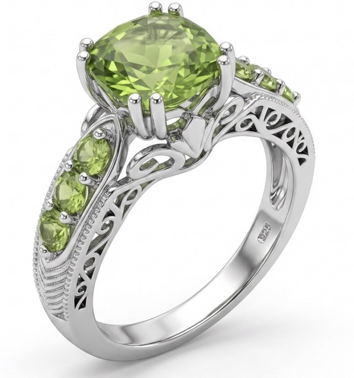 Royalty 4.9 carat authentic Himalayan Peridot .925 Sterling Silver Handcrafted Statement Ring size 8