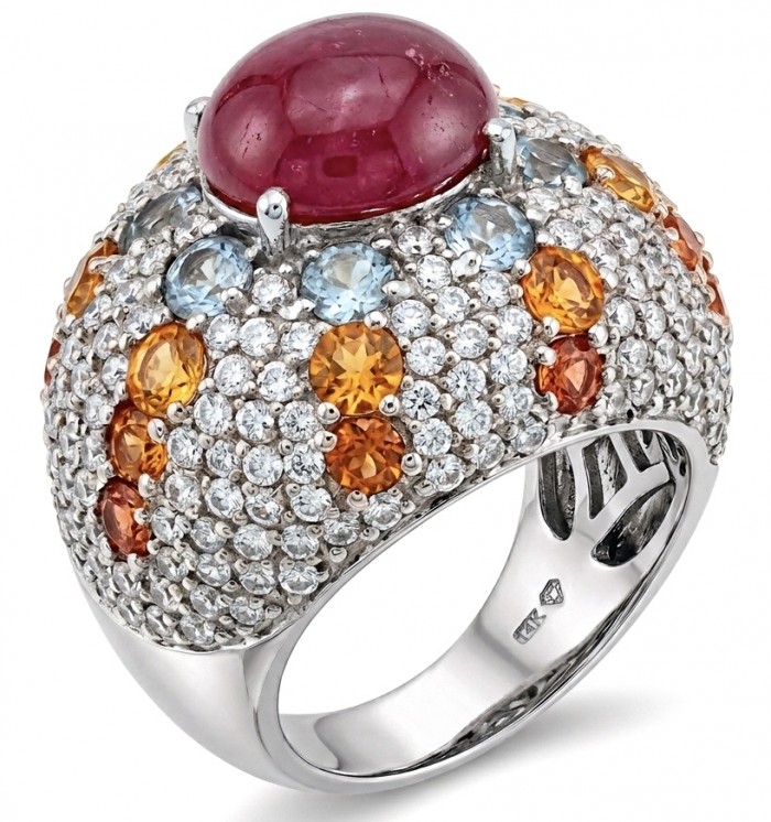 Blooming Garden Natural 10.8 carat Mozambique Ruby rhodium over .925 Sterling Silver handmade Statement Ring size 7