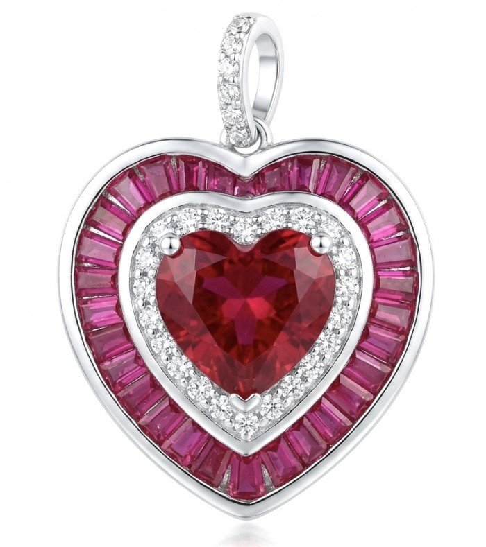 Art deco - My Sweet Heart Natural 4.8 carat Mozambique Ruby .925 Sterling Silver Handcrafted pendant