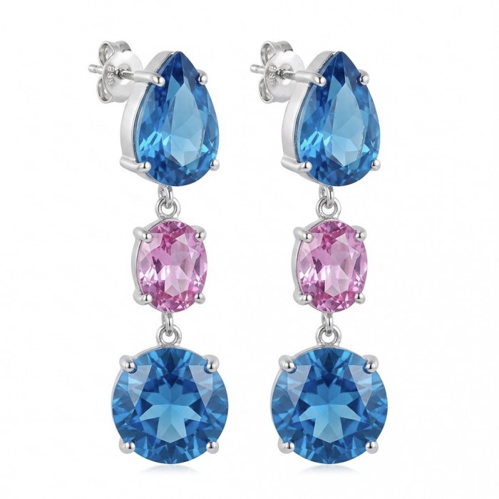 Exquisite 24.7 carat Swiss Blue Topaz rhodium over .925 Sterling Silver Handcrafted Statement earrings