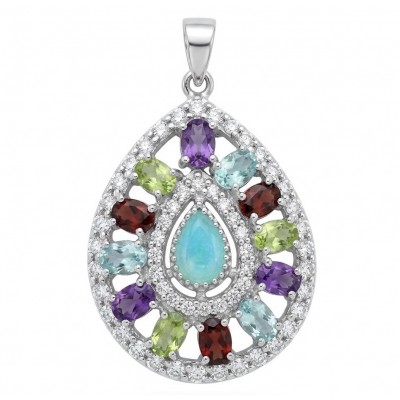 Victorian style - 14.5 carat Authentic Emerald .925 Sterling Silver dipped in black rhodium handcrafted Pendant