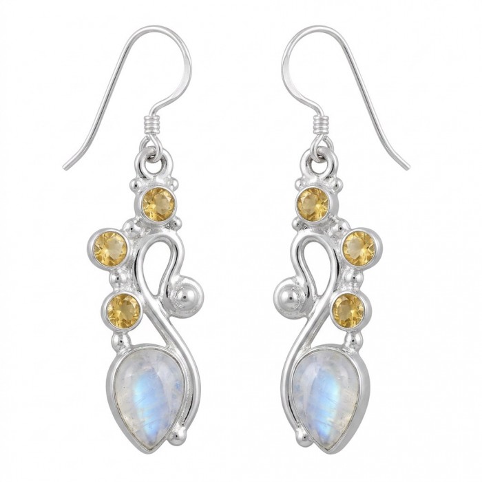 Cascades OF LIGHT Genuine 7.2 carat Fire Moonstone .925 Silver handcrafted earrings