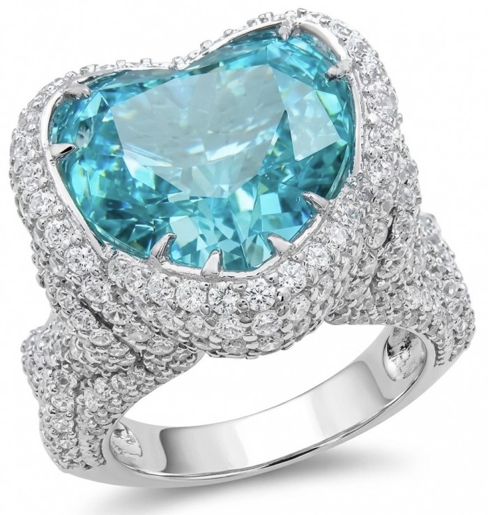 Deep Desire HEART SHAPE 18.8 carat Paraiba Tourmaline .925 Sterling Silver handcrafted ring size 8