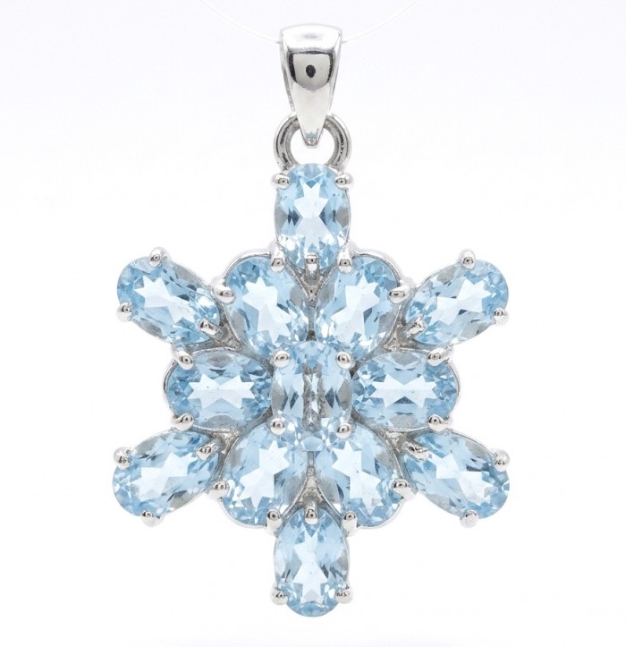 Blue Star 11.4 carat genuine Swiss Blue Topaz .925 Sterling Silver handmade Statement Pendant