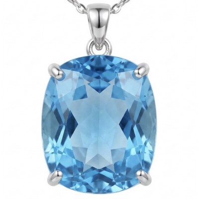 Vintage style 24.8 carat Swiss Blue Topaz .925 Sterling Silver DIPPED IN RHODIUM handmade Pendant