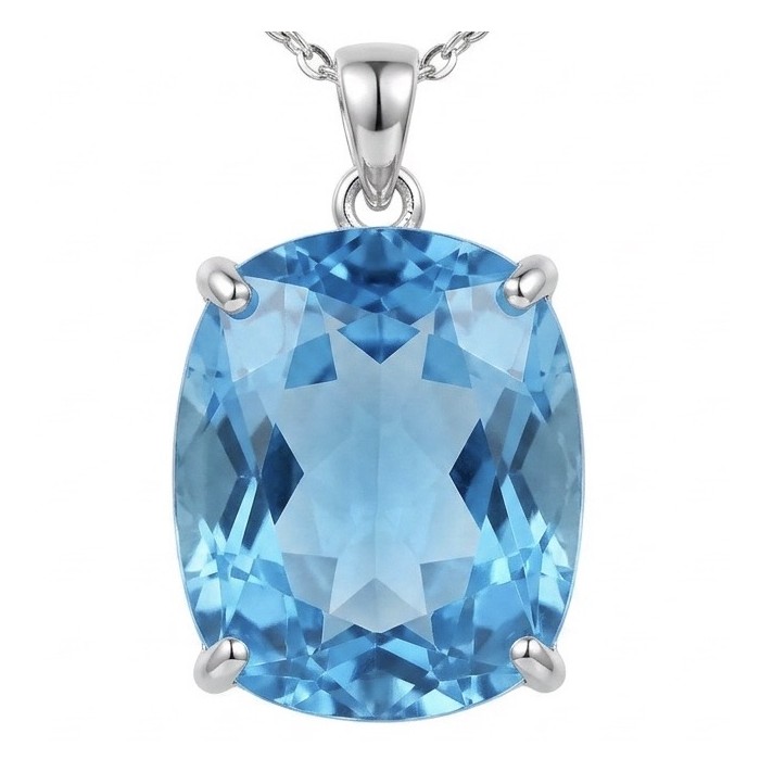 Vintage style 24.8 carat Swiss Blue Topaz .925 Sterling Silver DIPPED IN RHODIUM handmade Pendant