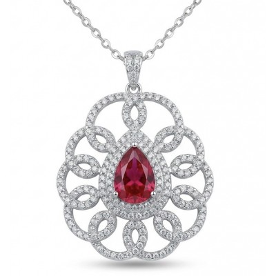 Izabella Luxurious natural 3.9 carat Ruby .925 Sterling Silver handmade necklace