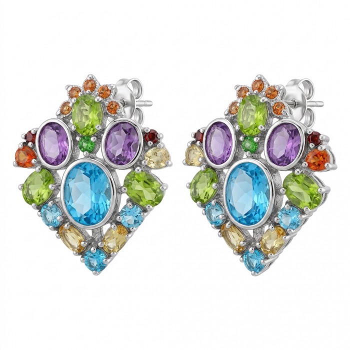 Atlantica 33.7 carat Swiss Blue Topaz .925 Sterling Silver dipped in rhodium Handcrafted Statement Large earrings