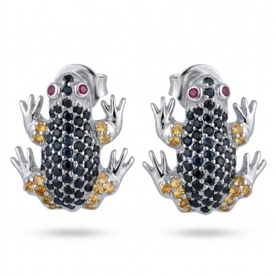 Large Blue Frogs 4.2 carat Sapphire rhodium over .925 Sterling Silver handcrafted earrings