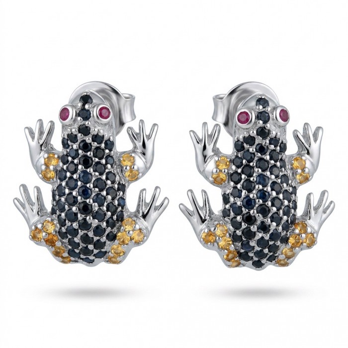 Large Blue Frogs 4.2 carat Sapphire rhodium over .925 Sterling Silver handcrafted earrings