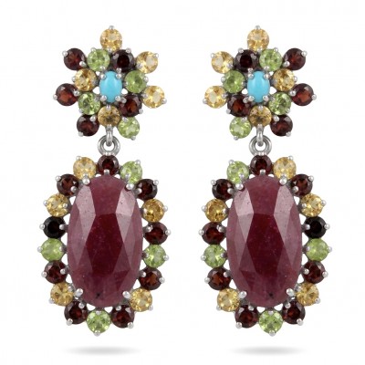 Real Art - Giovanna Natural 20.2 carat Kasmir Ruby .925 Sterling Silver handcrafted Statement earrings