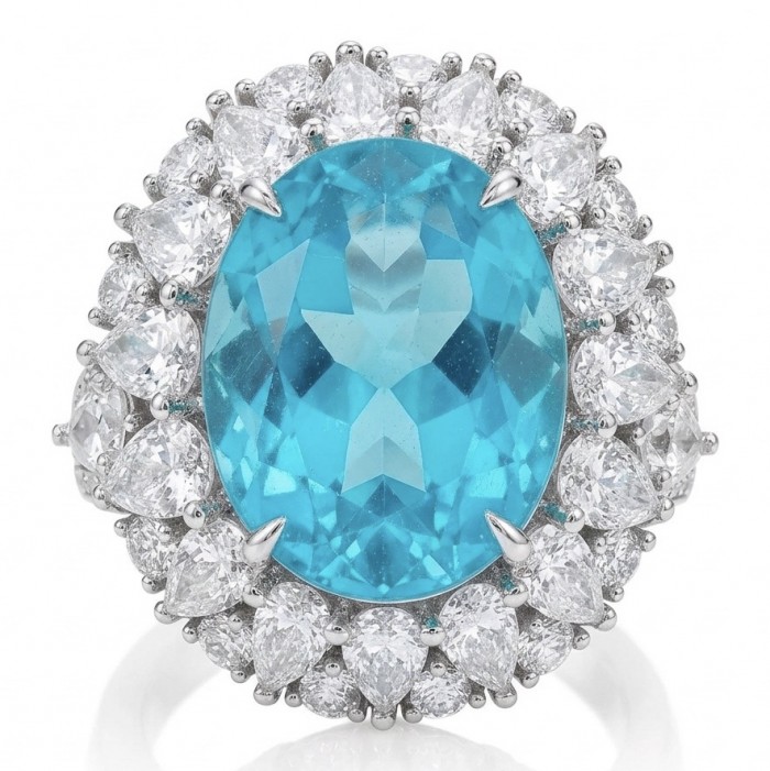 Gabriella 14.2 carat authentic Paraiba Tourmaline rhodium over .925 Sterling Silver handcrafted Statement Ring size 9 1/4