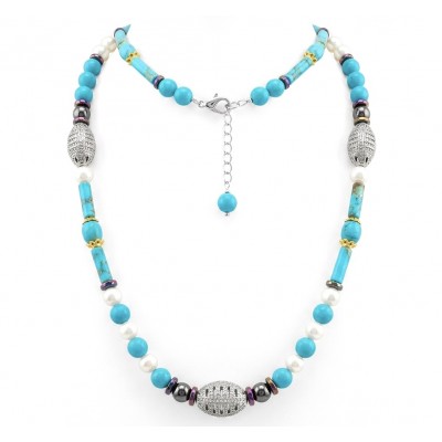 Luxurious Design genuine Turquoise Marcasite .925 Sterling Silver handcrafted Necklace