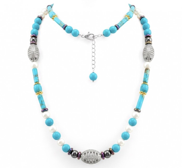 Luxurious Design genuine Turquoise Marcasite .925 Sterling Silver handcrafted Necklace