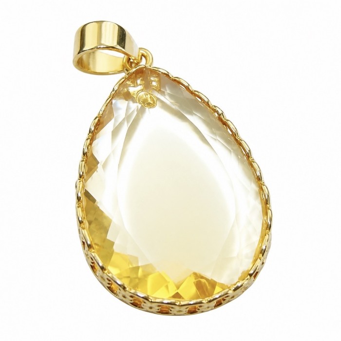Perfection Oval cut 30.3 carat Lemon Quartz 18K Gold over .925 Sterling Silver handcrafted LARGE pendant