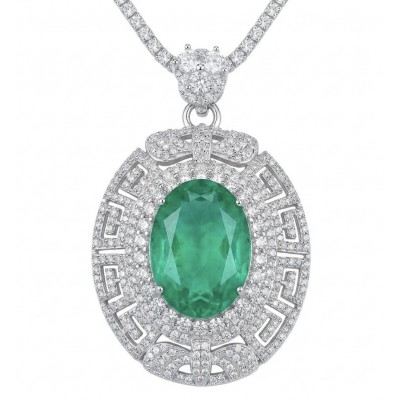 Colombian Briliance - oval cut 22.7 carat Emerald .925 Sterling Silver handcrafted necklace