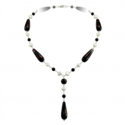 Black and White 26 inches authentic Onyx Pearl .925 Sterling Silver handmade Station Necklace