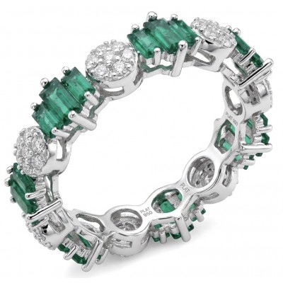 Art Deco 6.7 carat Emerald .925 Sterling Silver handcrafted Ring size 6 1/2
