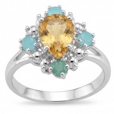 4.2 carat Brazilian Citrine Emerald rhodium over .925 Sterling Silver handcrafted ring; s. 6