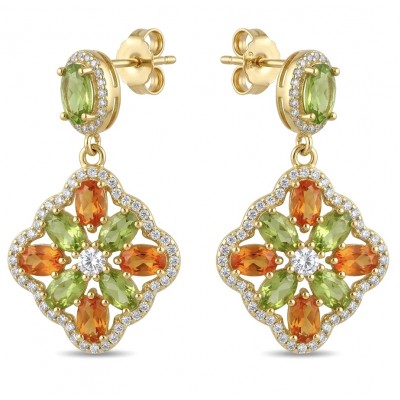 Giovanna - Genuine 4.6 carat orange Sapphire 22K Gold over .925 Sterling Silver handcrafted Statement Earrings