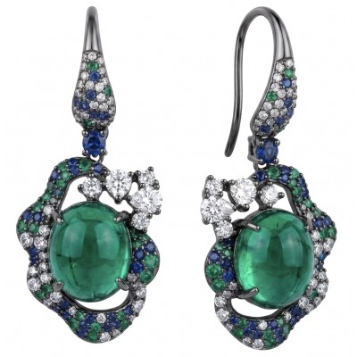 Tiffany - Authentic 10.5 CARAT Siberian Chrome Diopside black rhodium .925 Sterling Silver handcrafted earrings