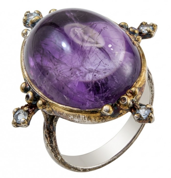 Vintage Beauty - highly protective 27.5 carat Amethyst .925 Sterling Silver dipped in 18K Gold Handcrafted Large Ring size 9