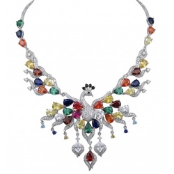 55.2 carat Graceful Swan Natural multicolot Topaz .925 Sterling Silver handcrafted Statement necklace