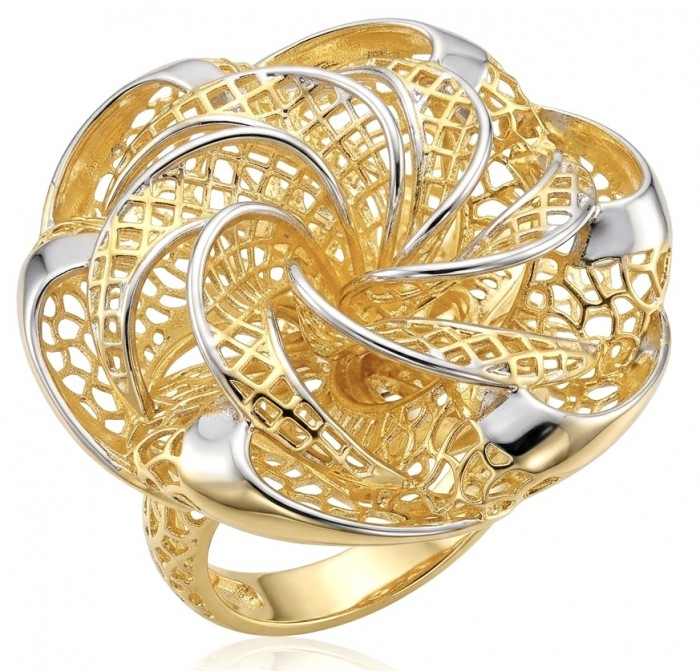 GOLDEN ROSE- Dubai Style - .925 Sterling Silver dipped in 22K Gold handmade Large ring size 6