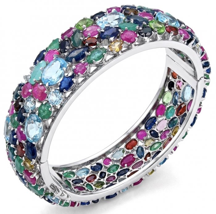 Tiffany - Authentic 62.2 carat Swiss Blue Topaz .925 Sterling Silver handcrafted Statement bangle Bracelet - video
