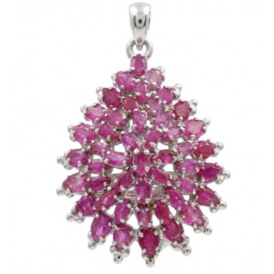 Rare 22.2 carat authentic Kashmir Ruby rhodium over .925 Sterling Silver handmade Statement Pendant
