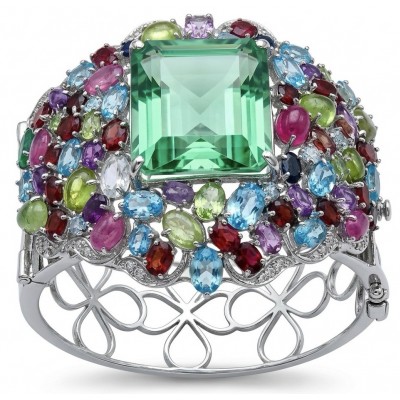 Abundance of Blessing Authentic 42.9 Apatite multigems .925 Sterling Silver handmade bangle Bracelet