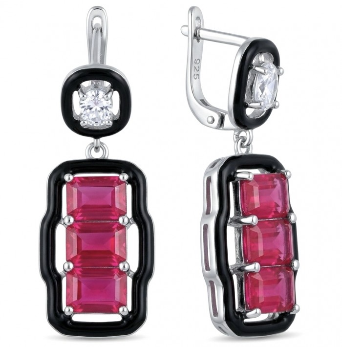 Art Deco - 8.5 carat Ruby enamel .925 Sterling Silver handcrafted incredible earrings