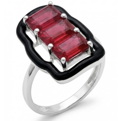Art Deco 4.2 carat Ruby black enamel .925 Sterling Silver handcrafted Ring s. 7