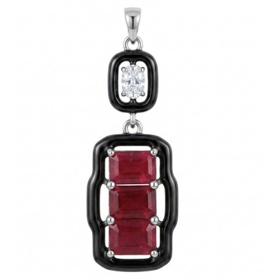 Art Deco - Bella Rosa Genuine 5.8 carat Ruby .925 Sterling Silver dipped in rhodium Statement brilliantly handcrafted Pendant