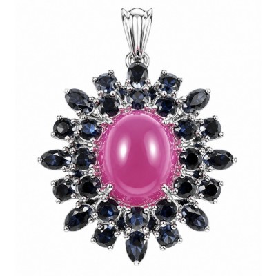 New World - authentic 22.5 carat Star Ruby Sapphire rhodium over .925 Sterling Silver handcrafted Pendant